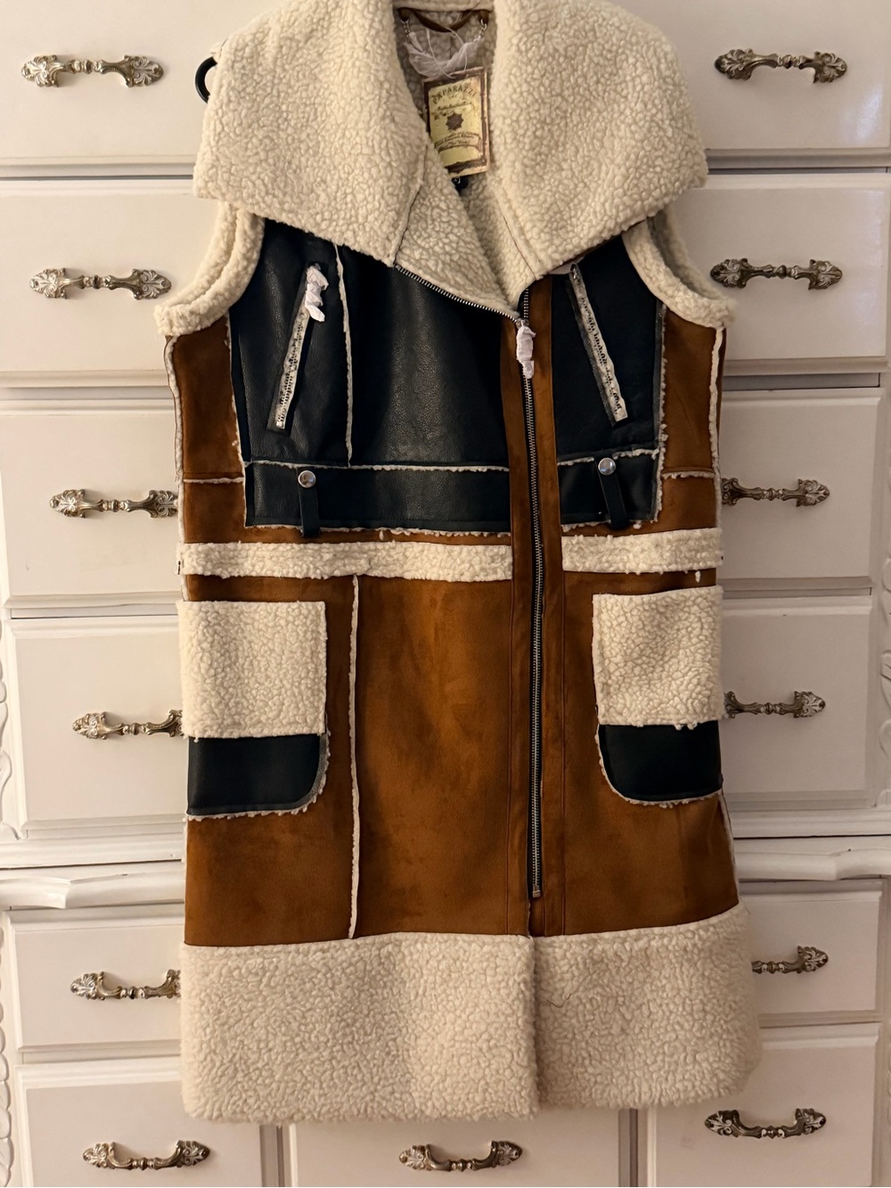 Paparazzi by Biz Faux Shearling & Suede Long Western Boho Zip Vest (Reversible)